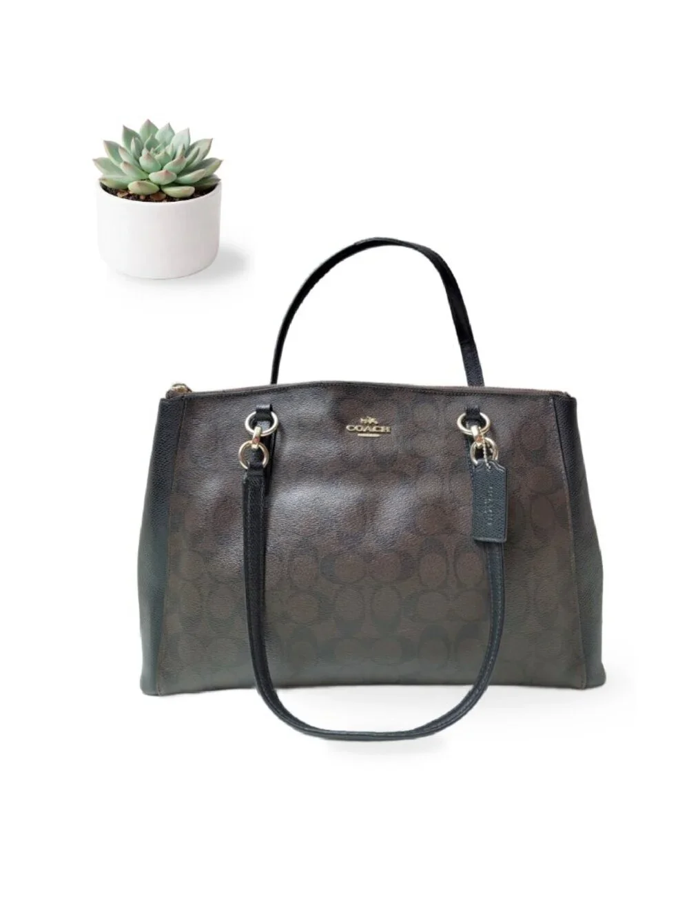 Coach Christie Carryall F36721 Brown Black Signature Tote Shoulder Bag Large